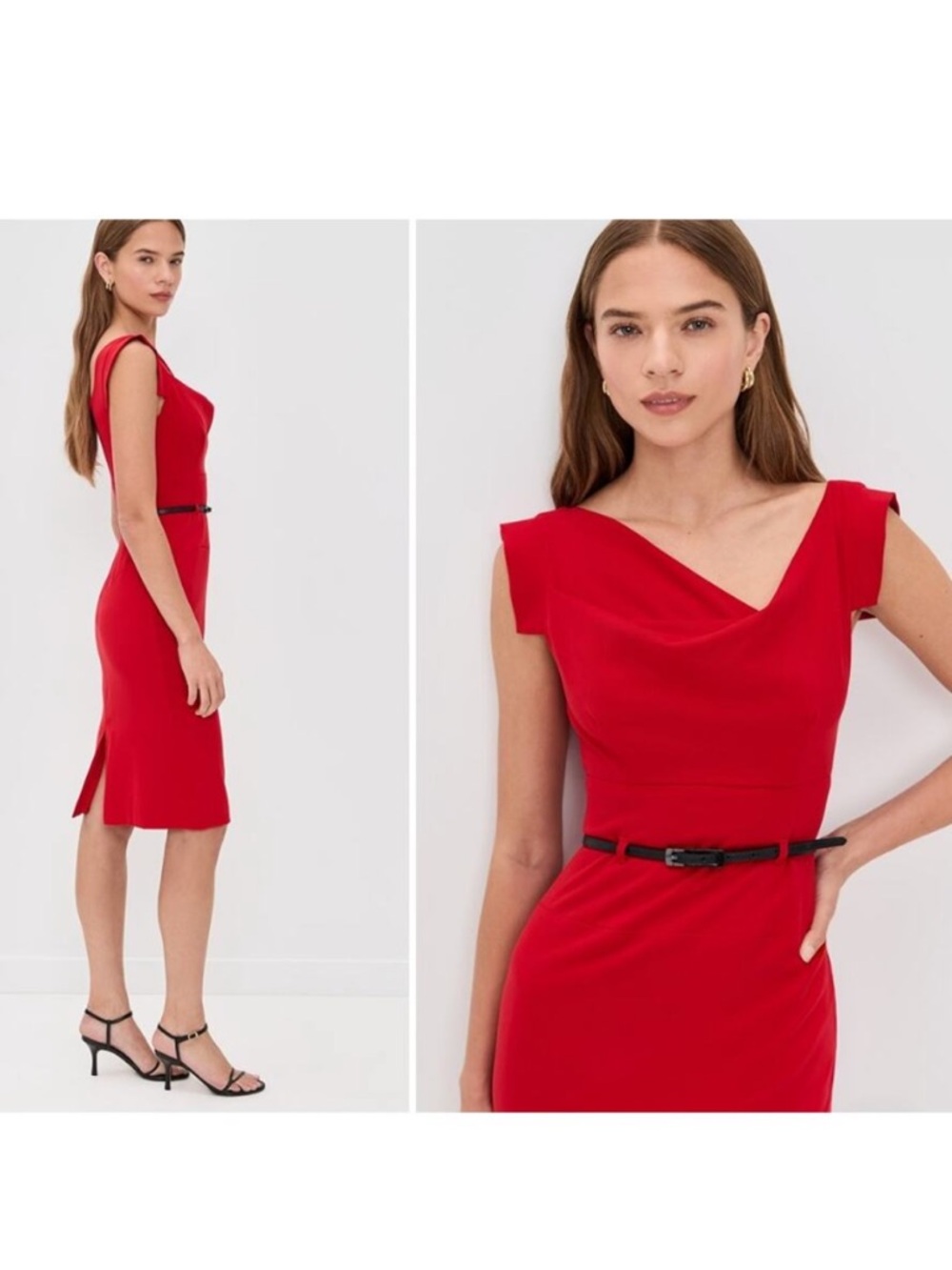 Black Halo Jackie O Belted Cocktail Sheath Dress Cherry Red Size 4 - Picture 12 of 16